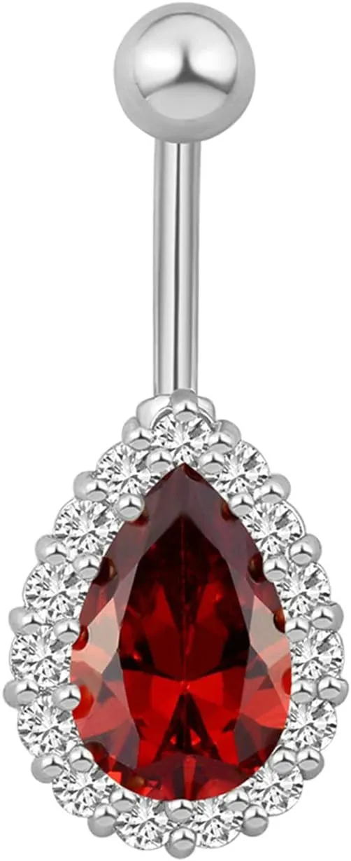 Stainless Steel Belly Button Rings for Women, Body Jewelry for Women Piercings Teardrop Cubic Zirconia