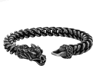 Stainless Steel Bracelet for Women, Ultra-small Size Dragon Viking Cuban Link for Men, 10mm Width, 7.2 Inch Length, Fits Wrists up to 6 Inches Vintage Silver/Black, Punk Jewelry Gifts for Her Him