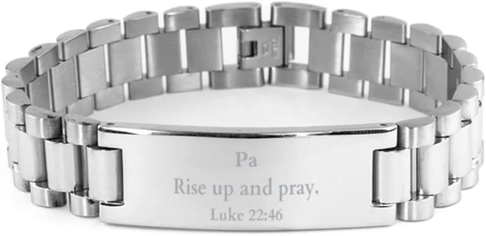 Stainless Steel Bracelet Prayer Inspiration Gifts for Men Women Veterans Day Graduation - Rise up and Pray Luke 22:46 - Engraved Religious Hopeful Jewelry for Him Her