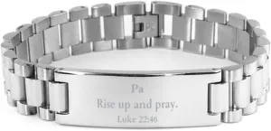 Stainless Steel Bracelet Prayer Inspiration Gifts for Men Women Veterans Day Graduation - Rise up and Pray Luke 22:46 - Engraved Religious Hopeful Jewelry for Him Her