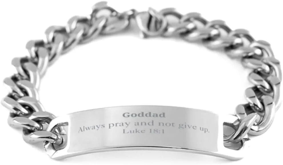 Stainless Steel Cuban Chain Bracelet Goddad Luke 18:1 Inspirational Prayer Gifts for Birthday Graduation Veterans Day