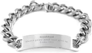 Stainless Steel Cuban Chain Bracelet Goddad Luke 18:1 Inspirational Prayer Gifts for Birthday Graduation Veterans Day