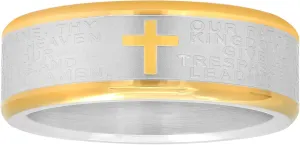 Stainless Steel Ring Men's Wedding Band w/Cross and Bible Lords Prayer