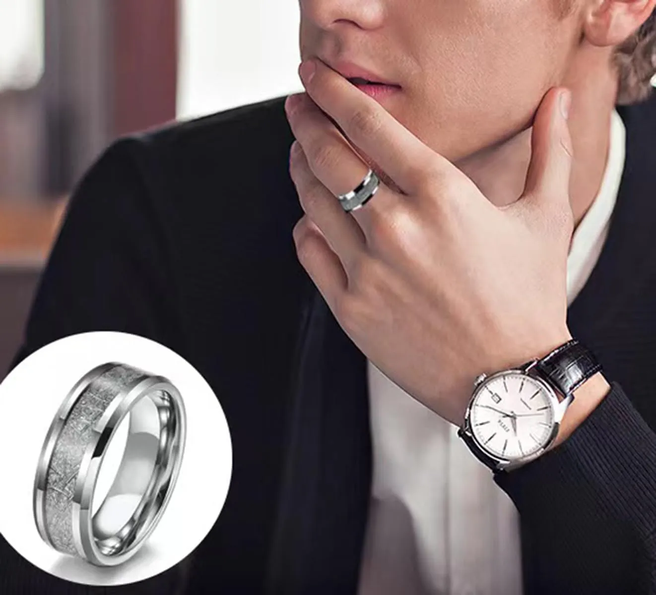 Stainless Steel Titanium Mens Finger Thumb Ring in Silver Tone, Silver Rings for Men, Mens Promise Rings, Wedding Band Comfort Fit, Size 7-12