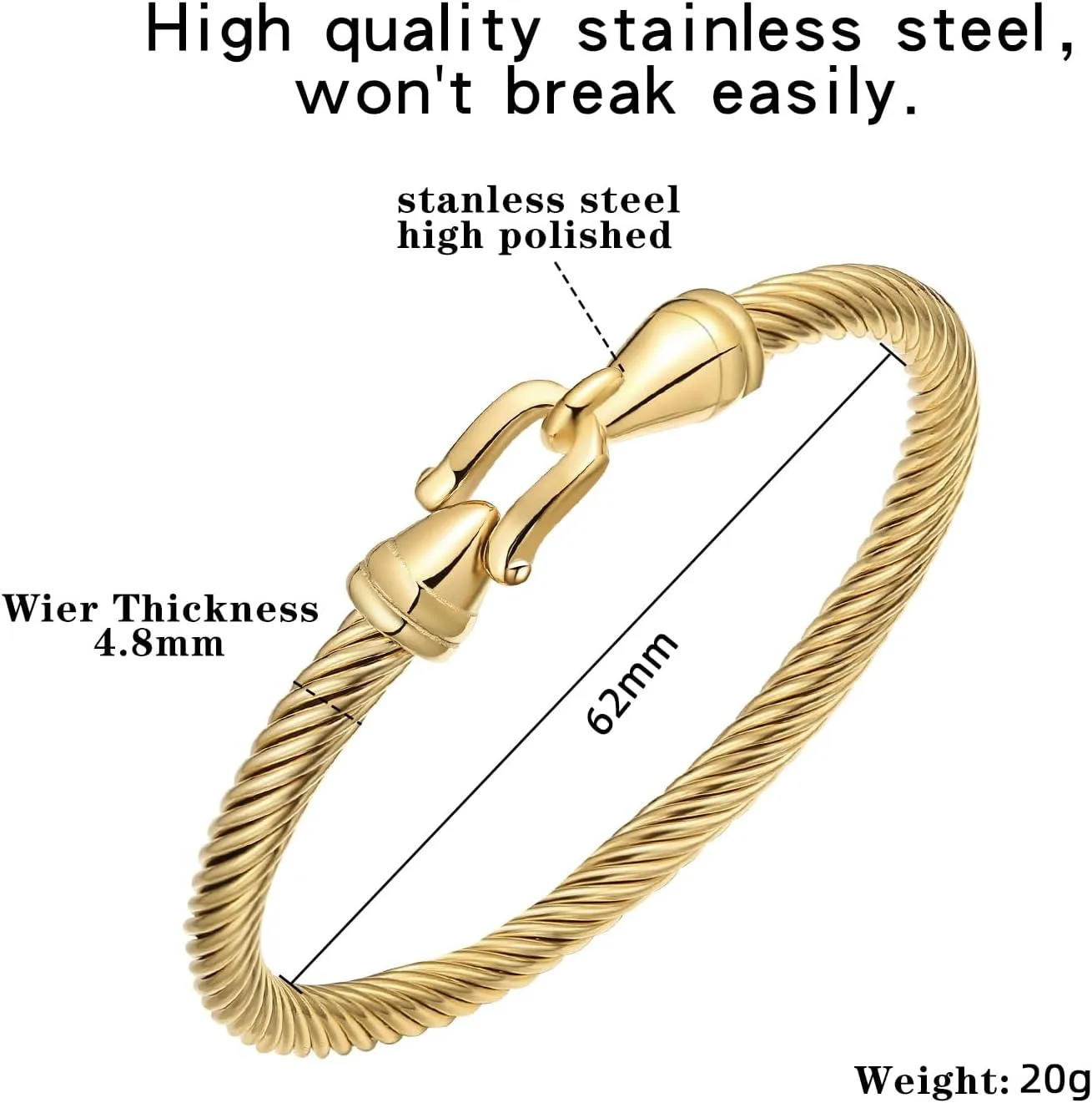 Stainless Steel Twisted Cable Wire Bracelets with Hook Adjustable Cuff Bangle Bracelet Vintage Jewelry Gift for Women