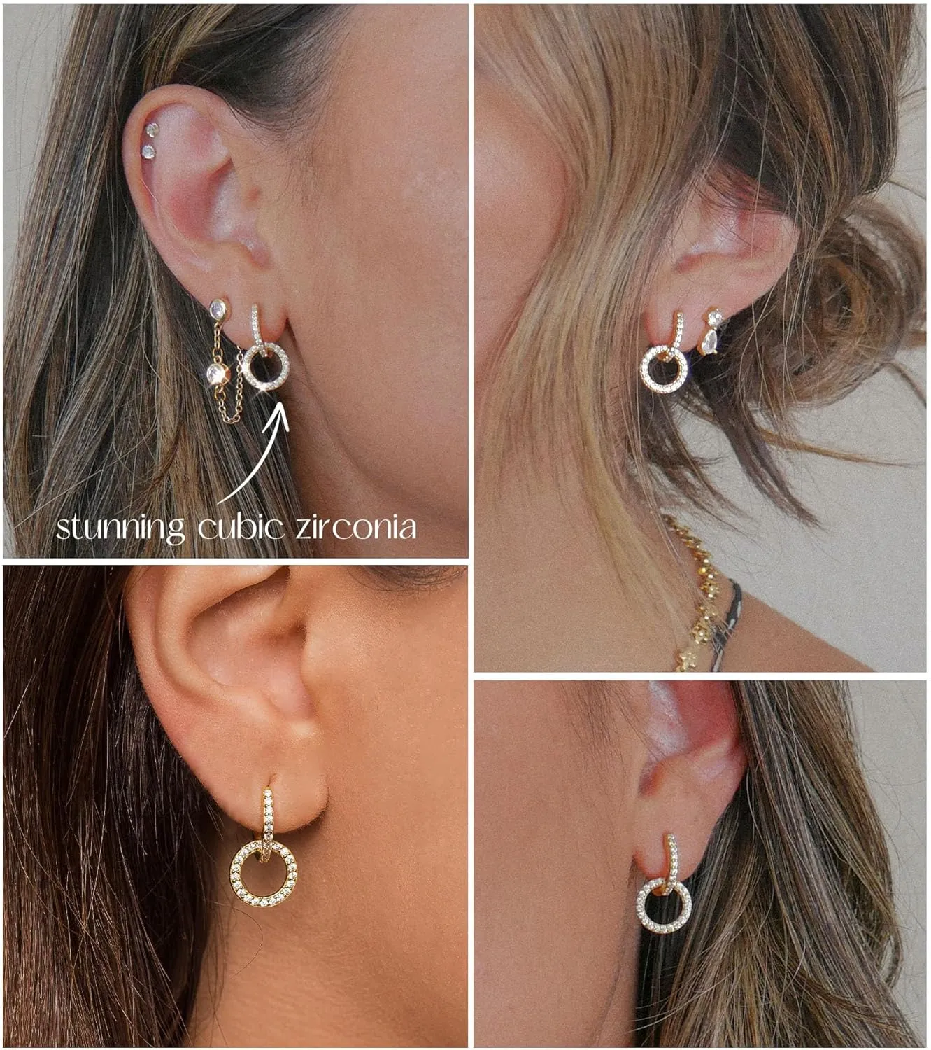 Staligue Gold Earrings for Women Trendy,18K Gold Plated Convertible Gold Double Hoop Earrings Hypoallergenic Lightweight Gold Ovate/Round Link CZ Drop Dangle Earrings Gold Jewelry for Women