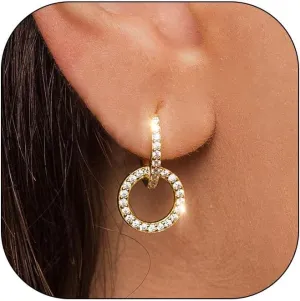 Staligue Gold Earrings for Women Trendy,18K Gold Plated Convertible Gold Double Hoop Earrings Hypoallergenic Lightweight Gold Ovate/Round Link CZ Drop Dangle Earrings Gold Jewelry for Women