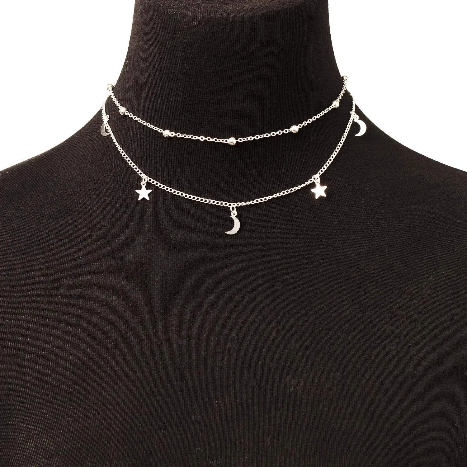 Star Moon Charm Necklace Layering Chain Choker for Women
