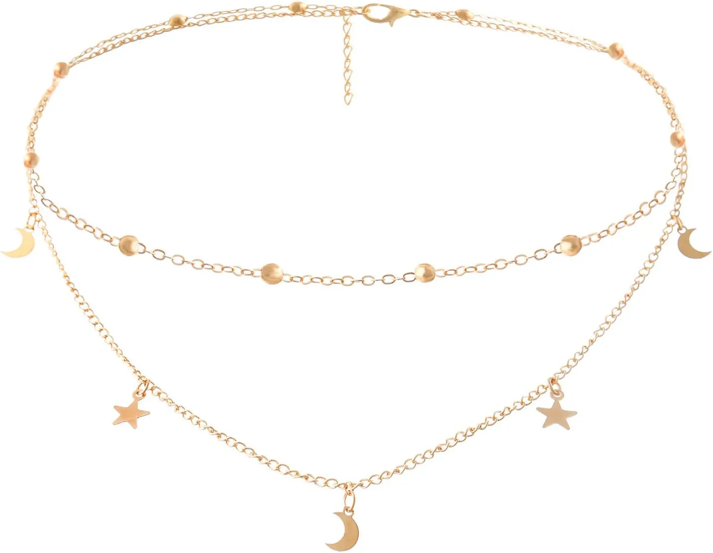 Star Moon Charm Necklace Layering Chain Choker for Women