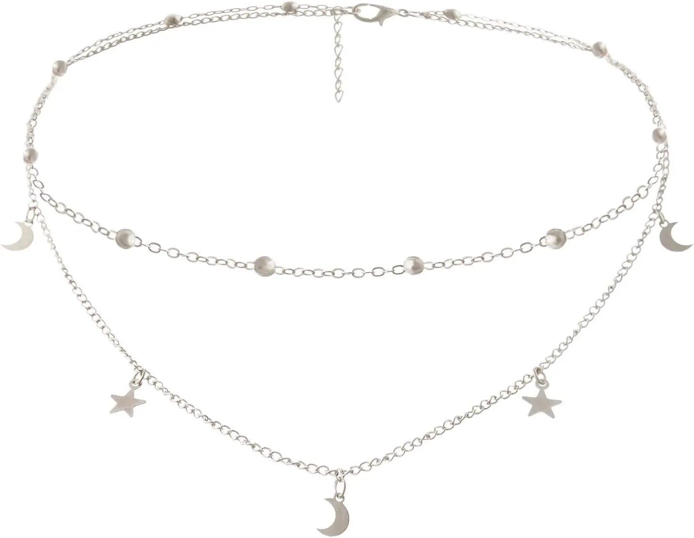 Star Moon Charm Necklace Layering Chain Choker for Women