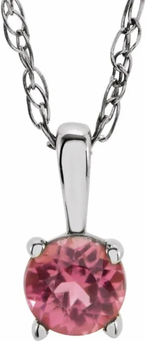 Sterling Silver 3mm Round Shape Imitation Pink Tourmaline Small Birthstone Choker Necklace Fine Jewelry for Women Gifts for Her (7x3.2mm), 14"