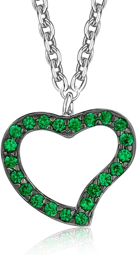 Sterling Silver 925 Open Heart Pendant Necklace for Girls CZ on Rolo Chain 15" Italy UNICORNJ Children's