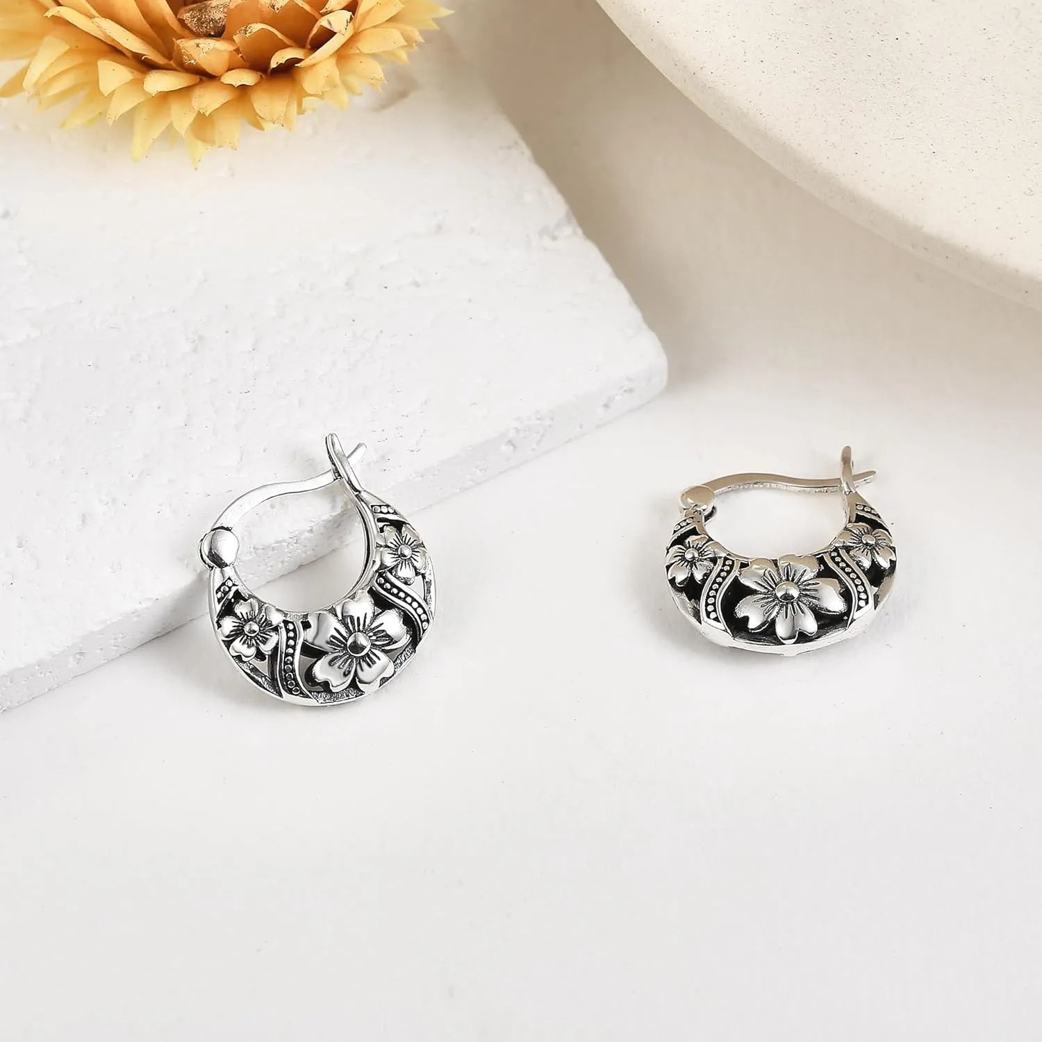 Sterling Silver Boho Filigree/Claddagh/Turtle Hoop Huggie Earrings Boho Claddagh Animal Jewelry Gift for Women