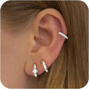 Sterling Silver Earrings for Women: Dainty Huggie Earrings 925 Silver Plated Hypoallergenic Earrings Set Simple Small Diamond Hoop Earrings for Women Wedding Jewelry for Women Gifts