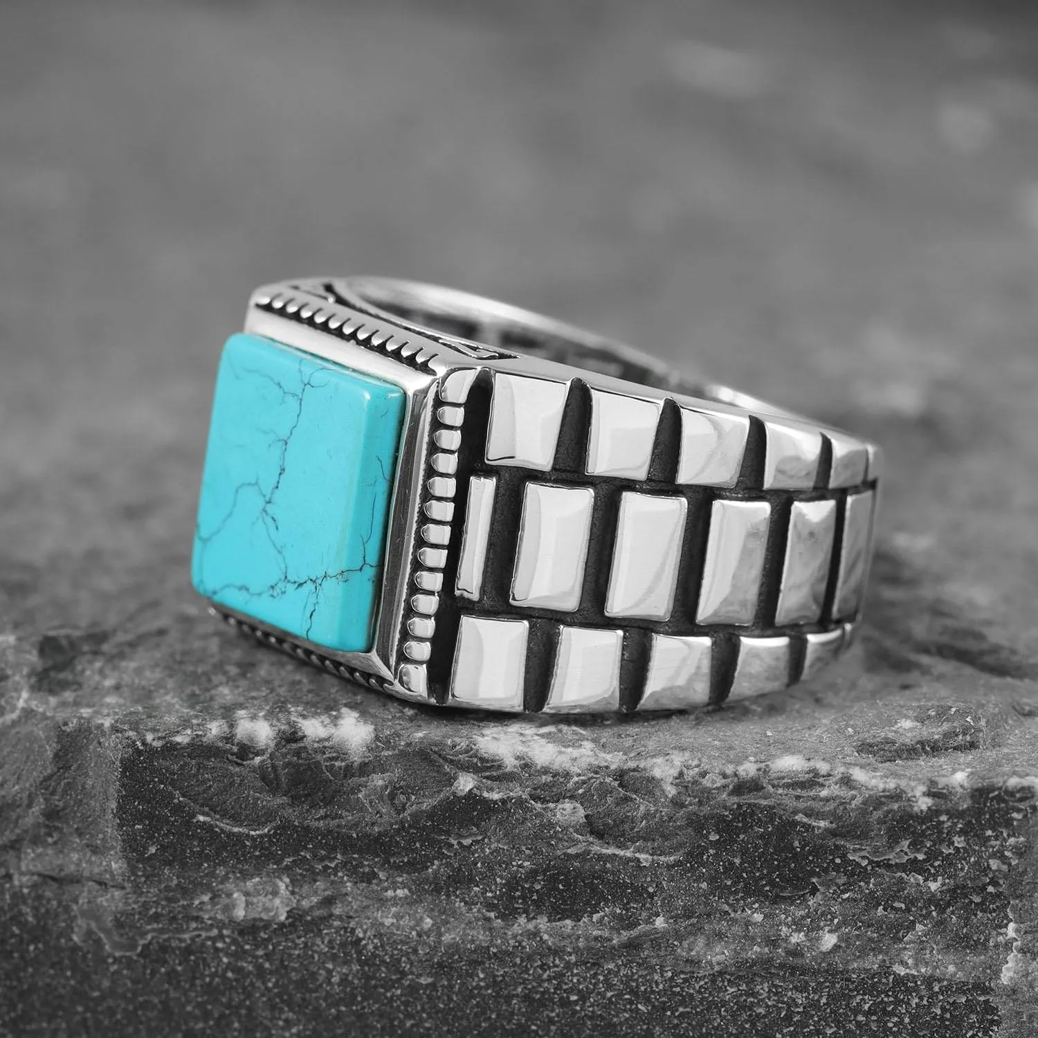 Sterling Silver Rings for Men - Style Mens Sterling Silver Ring with Onyx or Turquoise Stone, Anillos Para Hombre