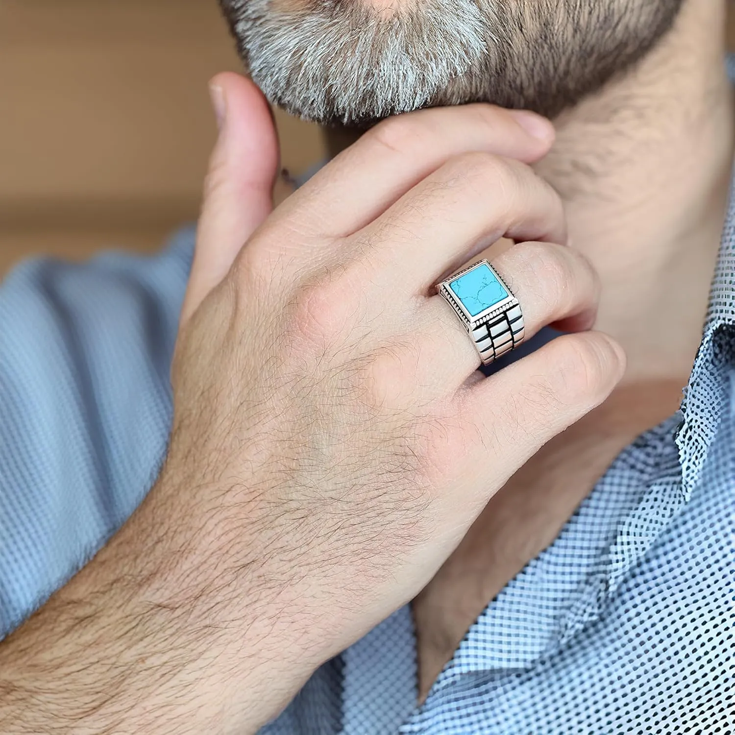 Sterling Silver Rings for Men - Style Mens Sterling Silver Ring with Onyx or Turquoise Stone, Anillos Para Hombre