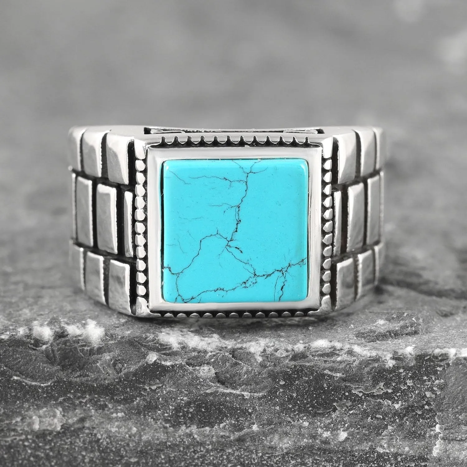 Sterling Silver Rings for Men - Style Mens Sterling Silver Ring with Onyx or Turquoise Stone, Anillos Para Hombre