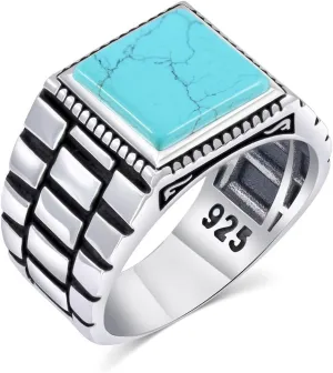 Sterling Silver Rings for Men - Style Mens Sterling Silver Ring with Onyx or Turquoise Stone, Anillos Para Hombre