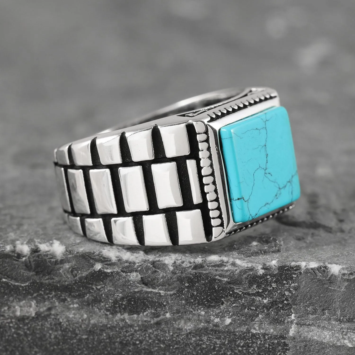 Sterling Silver Rings for Men - Style Mens Sterling Silver Ring with Onyx or Turquoise Stone, Anillos Para Hombre