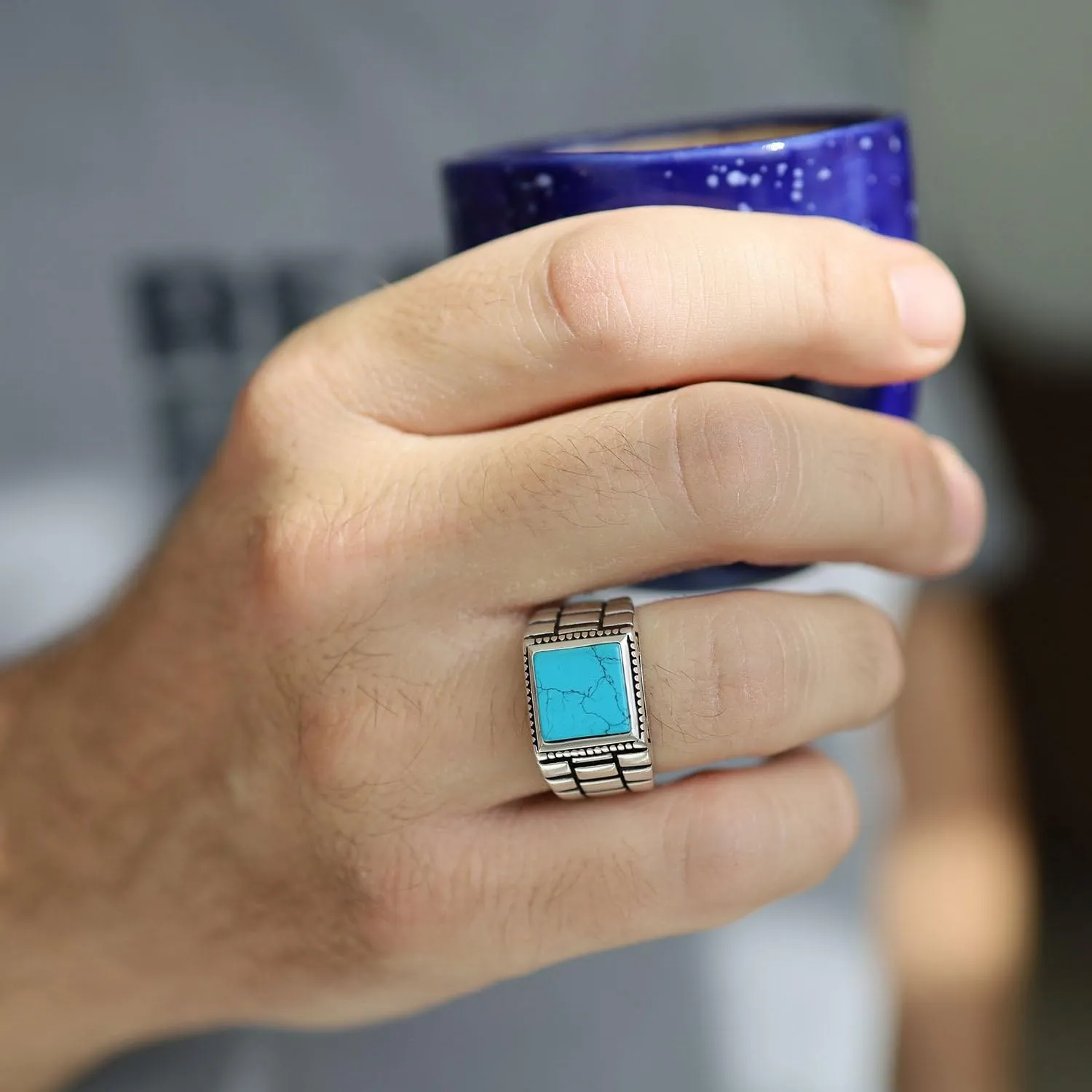 Sterling Silver Rings for Men - Style Mens Sterling Silver Ring with Onyx or Turquoise Stone, Anillos Para Hombre