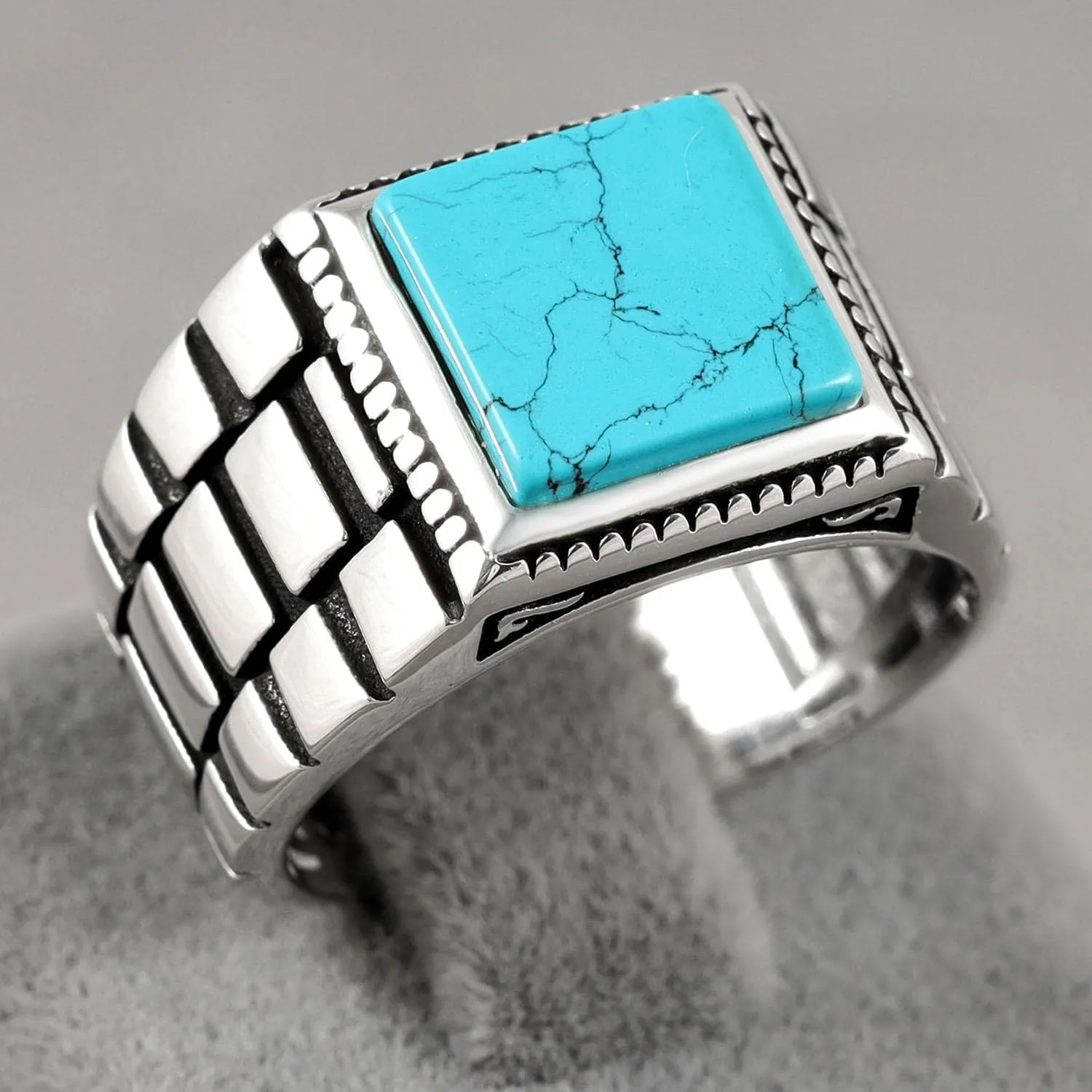 Sterling Silver Rings for Men - Style Mens Sterling Silver Ring with Onyx or Turquoise Stone, Anillos Para Hombre