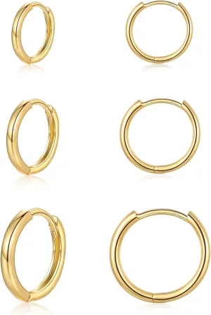 Sterling Silver Small Cartilage Hoop Earrings for Women Men, 3 Pairs Hypoallergenic Huggie Earrings, 8/10/12mm, Silver/Gold