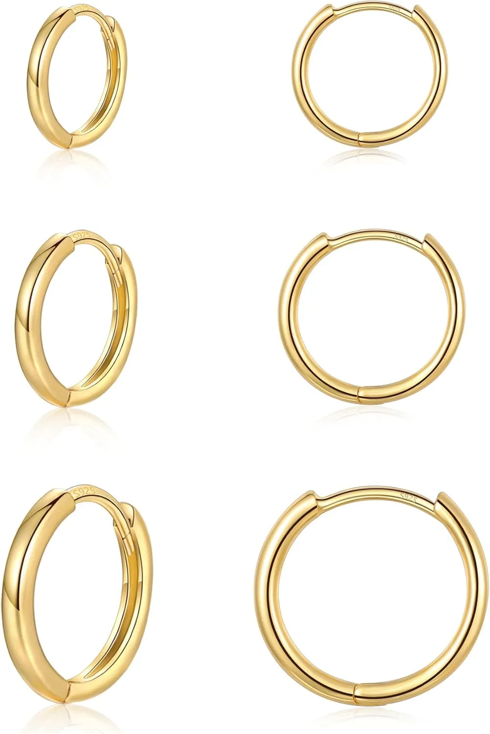 Sterling Silver Small Cartilage Hoop Earrings for Women Men, 3 Pairs Hypoallergenic Huggie Earrings, 8/10/12mm, Silver/Gold
