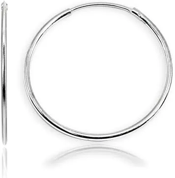 Sterling Silver Small Medium Large Endless Round Thin Lightweight Continuous Endless Hoop Earrings for Women Men