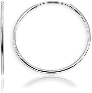 Sterling Silver Small Medium Large Endless Round Thin Lightweight Continuous Endless Hoop Earrings for Women Men