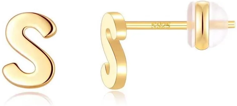 Sterling Silver Stud Earrings for Women, 925 Sterling Silver Initial Stud Earrings Hypoallergenic Earrings for Women Jewelry Gifts