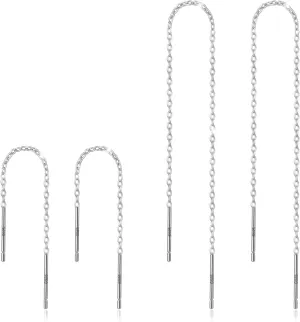 Sterling Silver Threader Chain Earrings Dangle Gold Plated,Hypoallergenic and Lightweight Dainty Earrings 2 Pairs