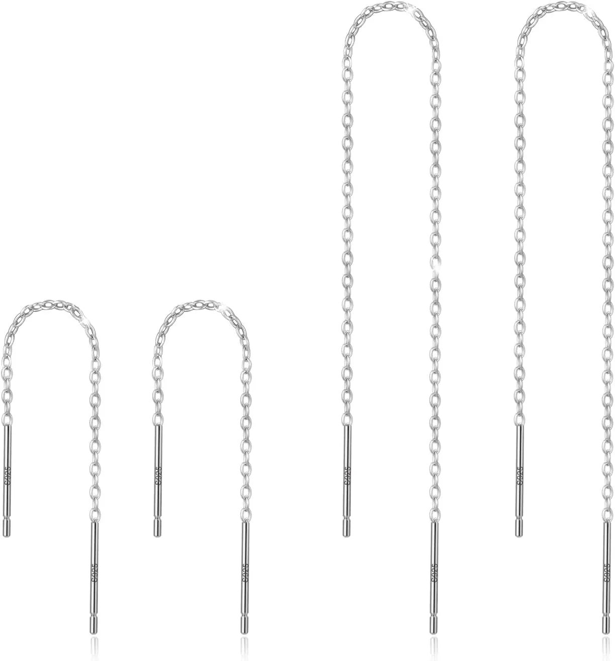 Sterling Silver Threader Chain Earrings Dangle Gold Plated,Hypoallergenic and Lightweight Dainty Earrings 2 Pairs