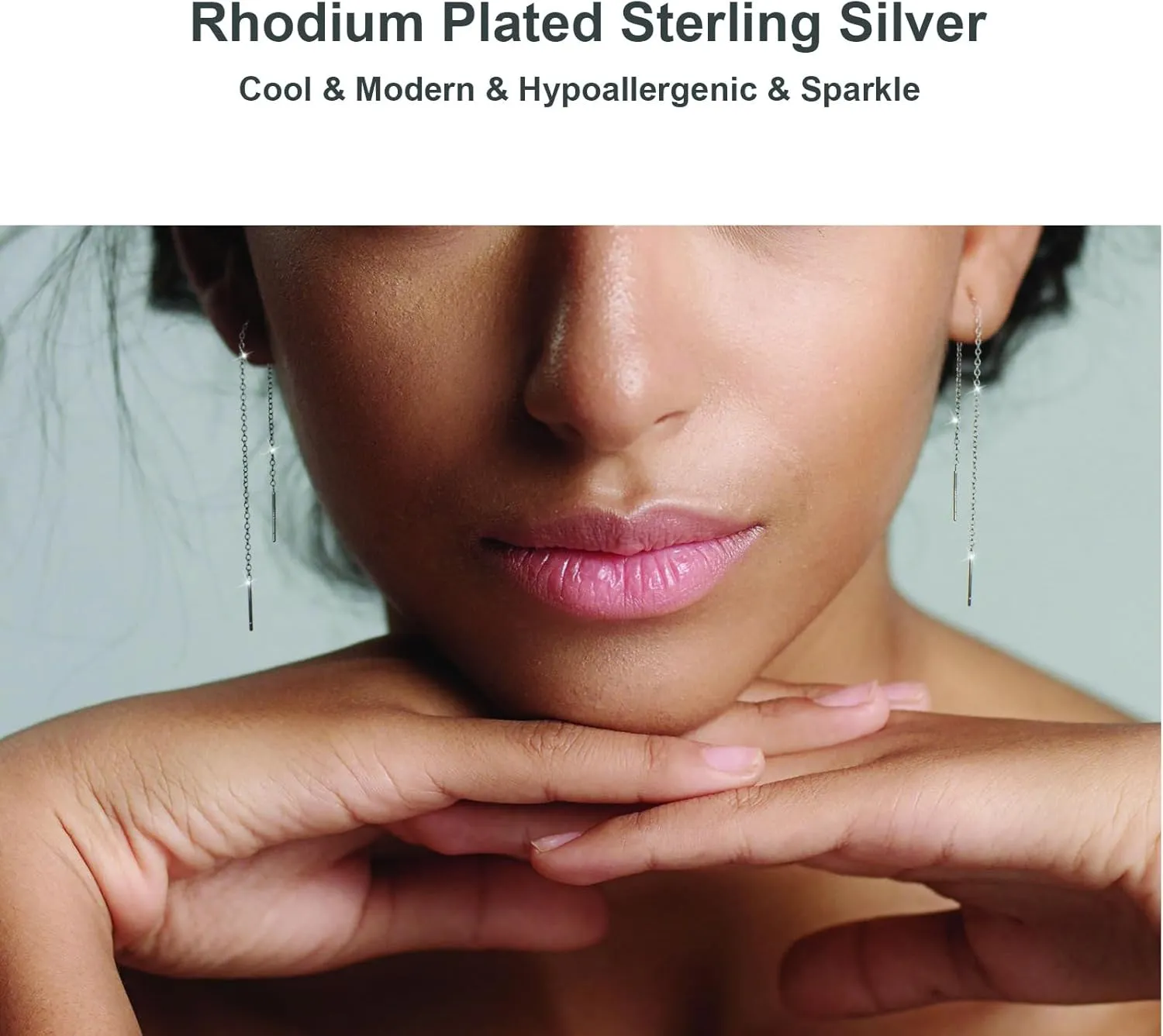 Sterling Silver Threader Chain Earrings Dangle Gold Plated,Hypoallergenic and Lightweight Dainty Earrings 2 Pairs