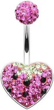 Strawberry Heart Multi-Sprinkle Dot Gem Cubic Zirconia Navel Belly Button Ring