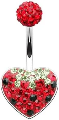 Strawberry Heart Multi-Sprinkle Dot Gem Cubic Zirconia Navel Belly Button Ring