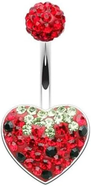Strawberry Heart Multi-Sprinkle Dot Gem Cubic Zirconia Navel Belly Button Ring