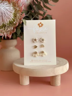 Stud Pack Trio #2 | Cream   Gold Glitter