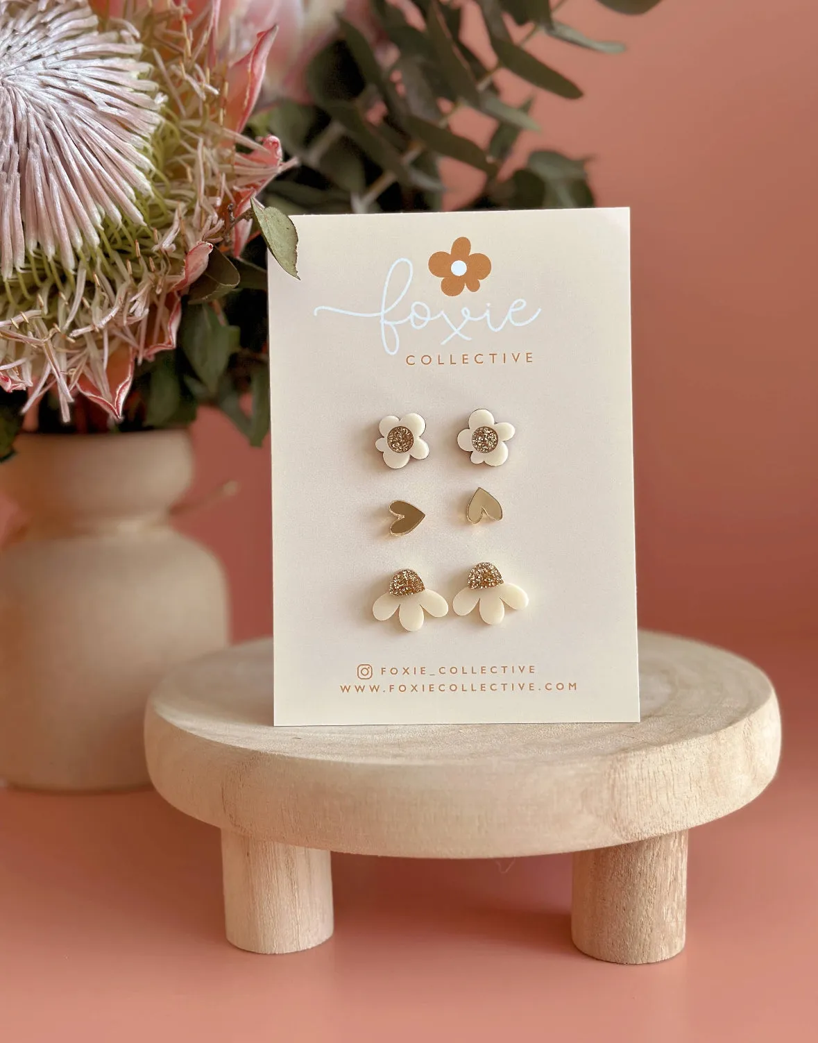 Stud Pack Trio #2 | Cream   Gold Glitter