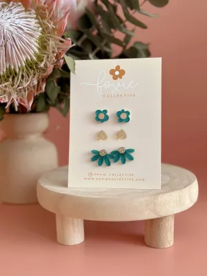 Stud Pack Trio | Frosted Teal   Gold