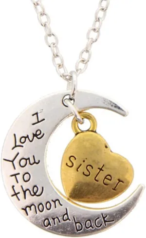 stylesilove I Love You to The Moon and Back Family Collection Silver-and-Gold Chain Pendant Necklace