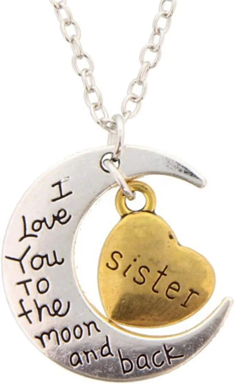 stylesilove I Love You to The Moon and Back Family Collection Silver-and-Gold Chain Pendant Necklace
