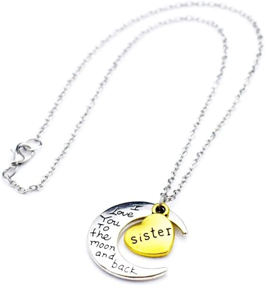 stylesilove I Love You to The Moon and Back Family Collection Silver-and-Gold Chain Pendant Necklace