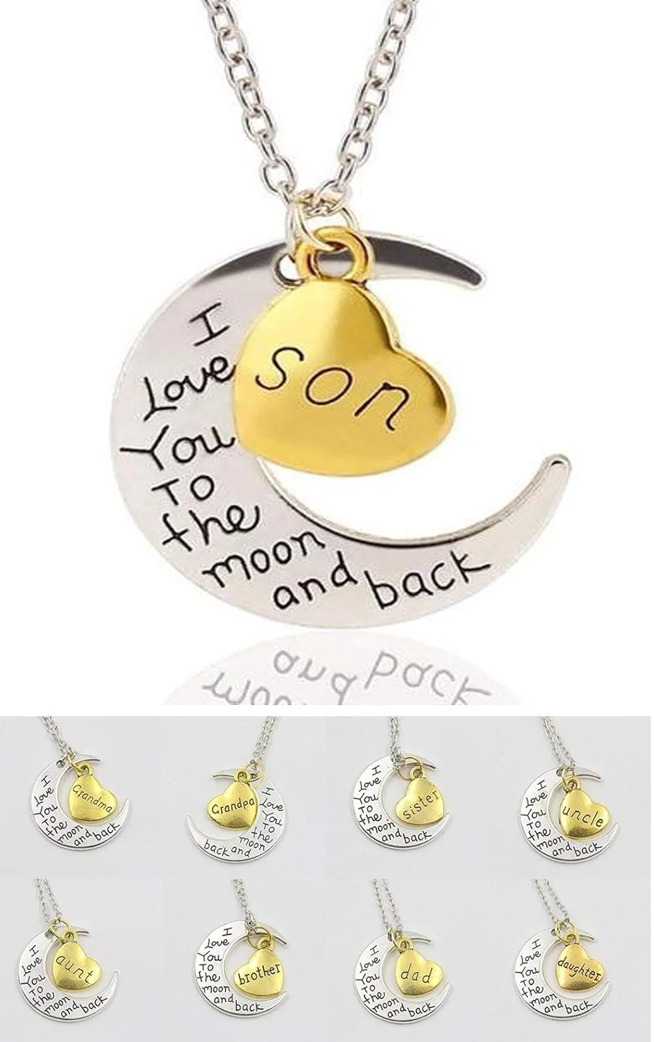 stylesilove I Love You to The Moon and Back Family Collection Silver-and-Gold Chain Pendant Necklace
