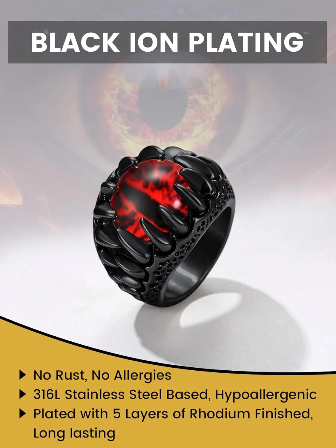 Sugar Skull Rings for Men Women, Stainless Steel Two Tone Mens Biker Ring Halloween Jewelry Day of the Dead Memory Jewelry For Death, Gift Box Included