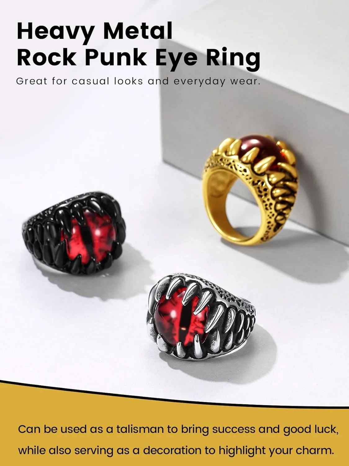 Sugar Skull Rings for Men Women, Stainless Steel Two Tone Mens Biker Ring Halloween Jewelry Day of the Dead Memory Jewelry For Death, Gift Box Included