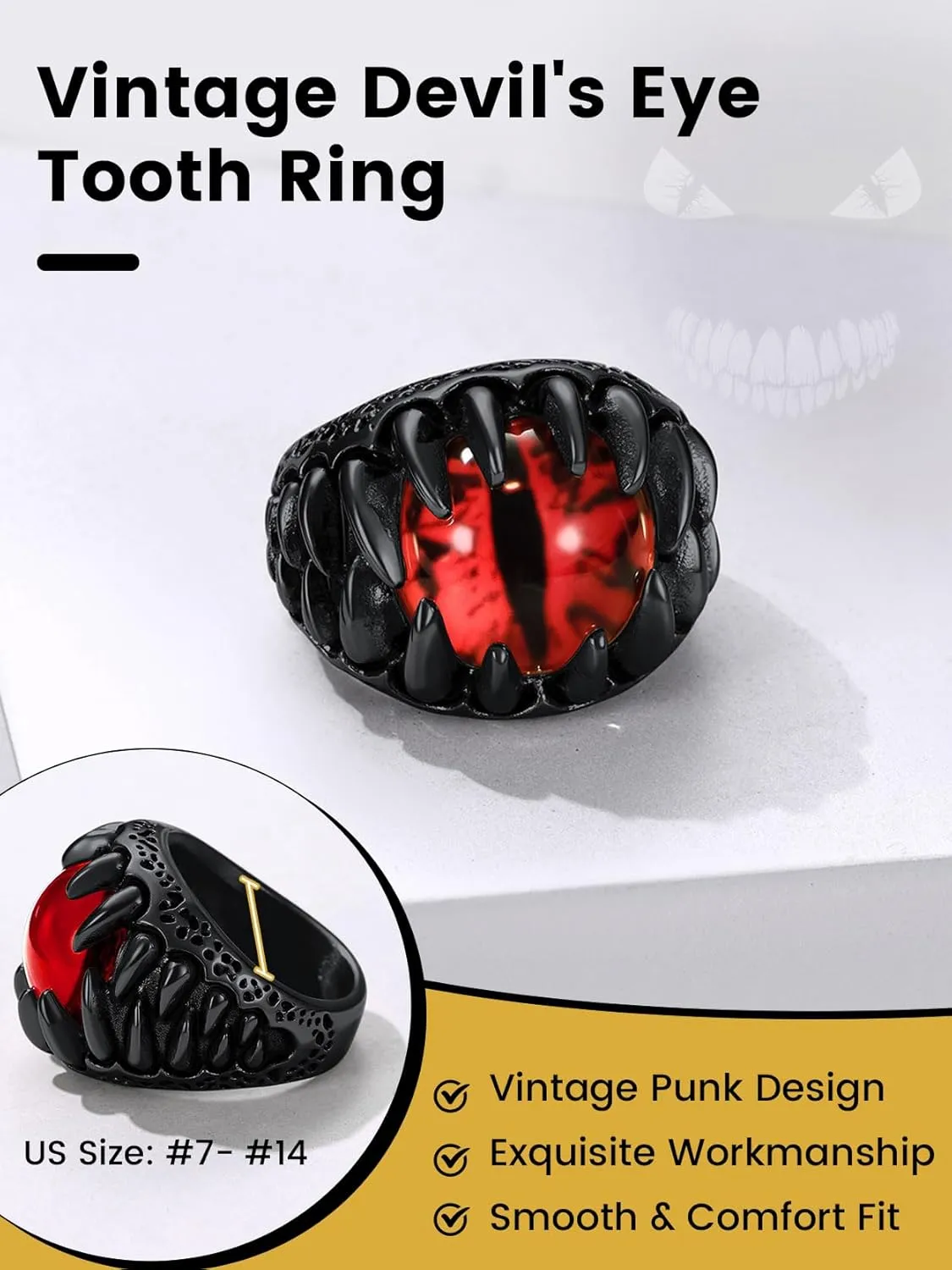Sugar Skull Rings for Men Women, Stainless Steel Two Tone Mens Biker Ring Halloween Jewelry Day of the Dead Memory Jewelry For Death, Gift Box Included