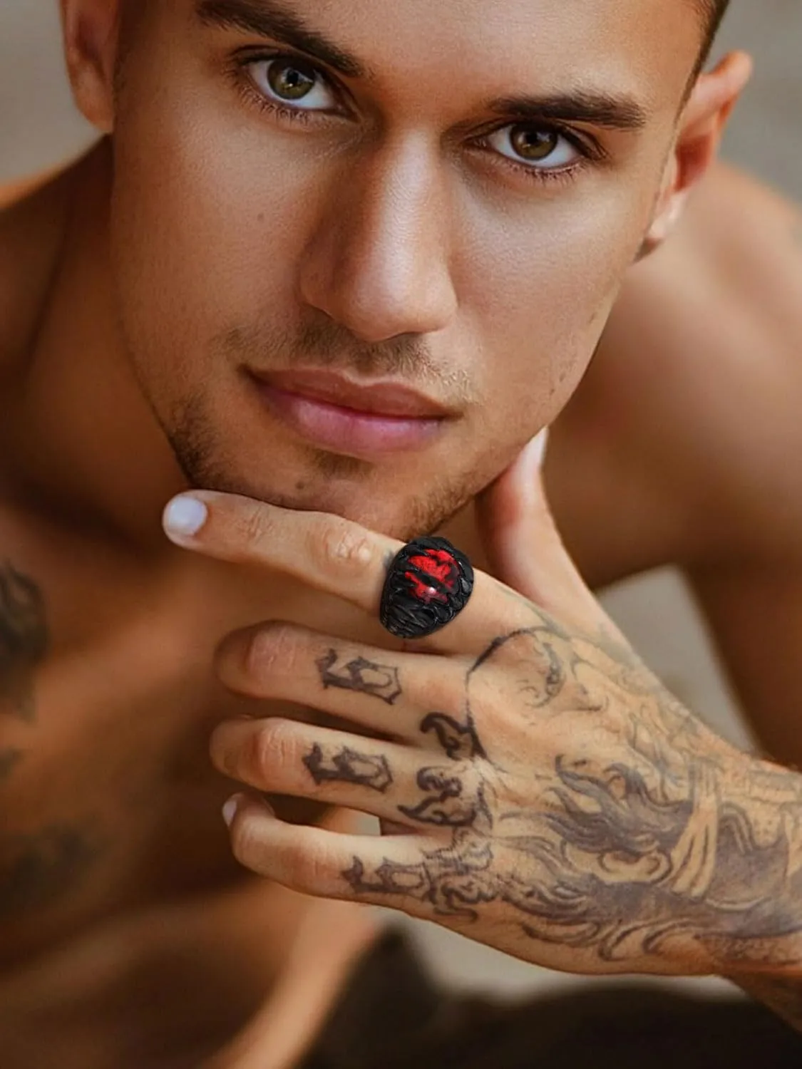 Sugar Skull Rings for Men Women, Stainless Steel Two Tone Mens Biker Ring Halloween Jewelry Day of the Dead Memory Jewelry For Death, Gift Box Included