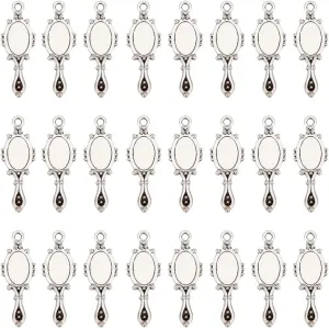 SUNNYCLUE 1 Box 100Pcs Mirror Charm Silver Mirrors Charms Alloy Metal Tibetan Antique Vintage Style Cute Handheld Magic Charm for Jewelry Making Charms DIY Earrings Bangle Necklace Keychain Crafting