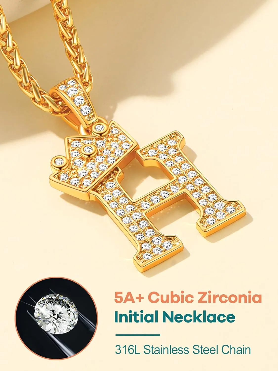 Supcare Bling Initial Necklace for Men Letter Pendant 18K Gold Plated Mens Necklace Hip Hop Jewelry Men Gift (with Gift Package)