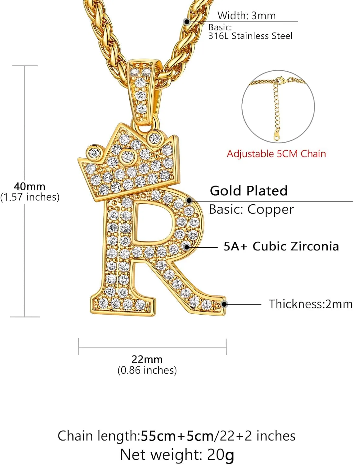 Supcare Bling Initial Necklace for Men Letter Pendant 18K Gold Plated Mens Necklace Hip Hop Jewelry Men Gift (with Gift Package)